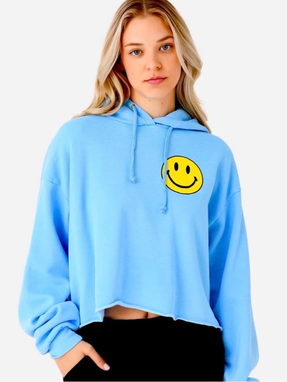 Aviator Nation Light Blue Cropped Smiley 2 Hoodie